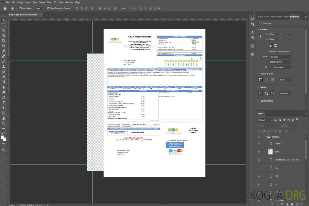 États-Unis Floride Ville de West Palm Beach modèle de facture de services publics aux formats Word et PDF template